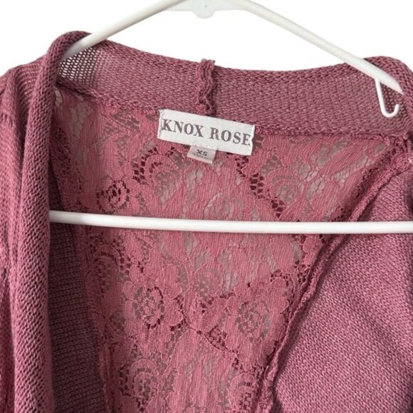 Knox Rose Open Knit Lace Cardigan Sweater Purple XS - Picture 3 of 4